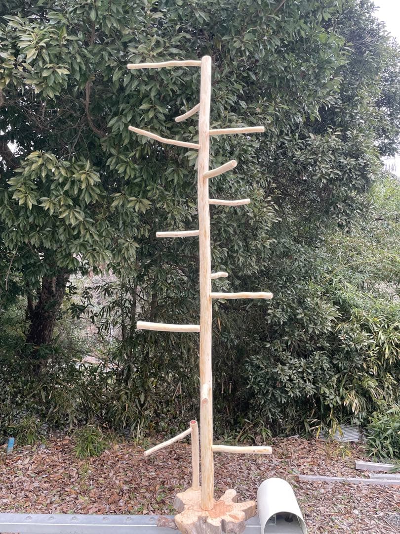 【訳あり】国産ヒノキ　鳥用止まり木　大型スタンド　約147センチ　中型インコ用